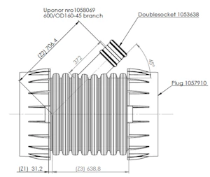 uponor infra Grenrör iq 600/200-45° pp, 3-muff