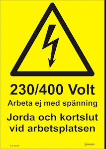hammarprodukter Skylt 230/400 volt plast