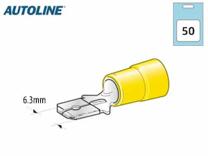 autoline Lattaliitin 6,3mm keltainen uros 50kpl/pkt
