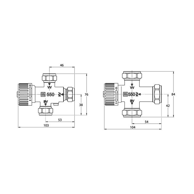 lk Sekoitusventtiili lk 22mm takaiskulla 550 aquamix