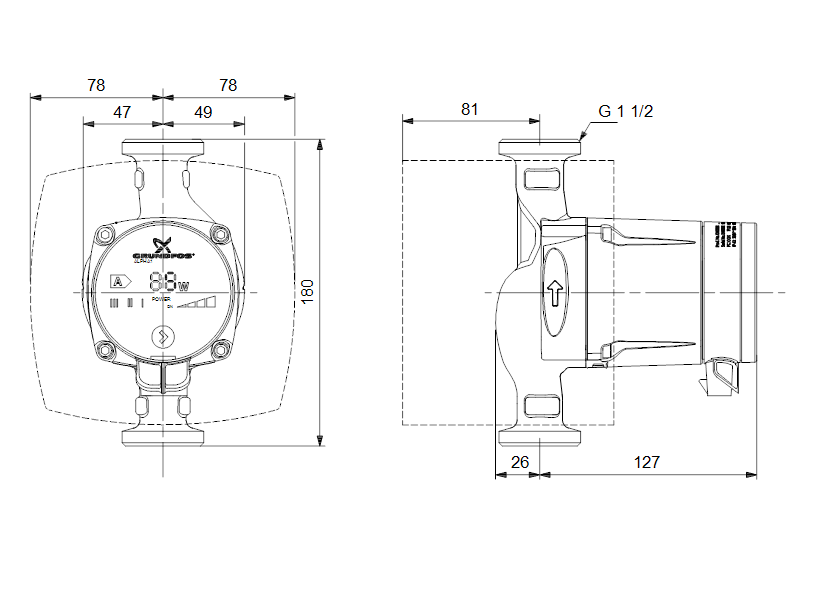 grundfos Lämpöjohtopumppu grundfos alpha1 25-40 180mm 1x230v