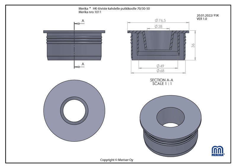merika Viemäritiiviste merika 70x50/32 hk-tiiv. pvc/vlr 1011