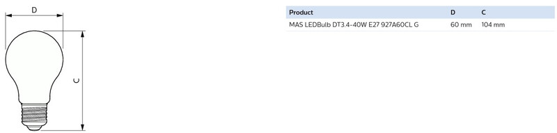 philips Vakiolamppu master led dt3.4-40w e27 927 a60 cl 470lm