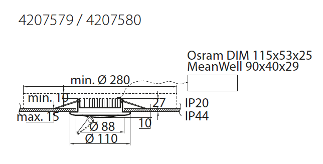 airam Alasvalo slim led ip44 10w 3000k dim va