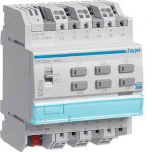 hager Lähtöyksikkö knx hager txa206c 6x16a rlh t din