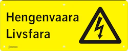 MERKINTÄKILPI HENGENVAAR/LIVSFARA,1,5mm PAKS