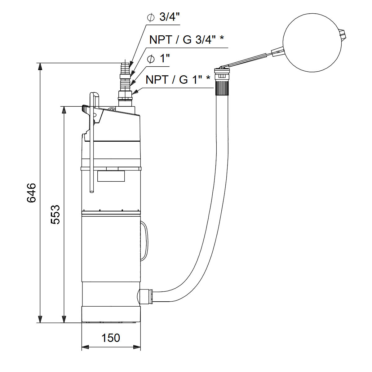 grundfos Avokaivopumppu grundfos sba 3-45 aw kelluva imusihti
