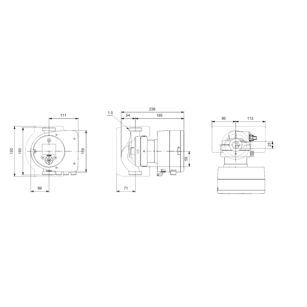 grundfos Käyttövesipumppu grundfos magna3 25-80 n 180 1x230v