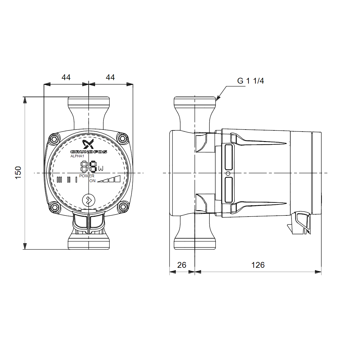 grundfos Käyttövesipumppu grundfos alpha1 20-45 n 150mm 1x230v