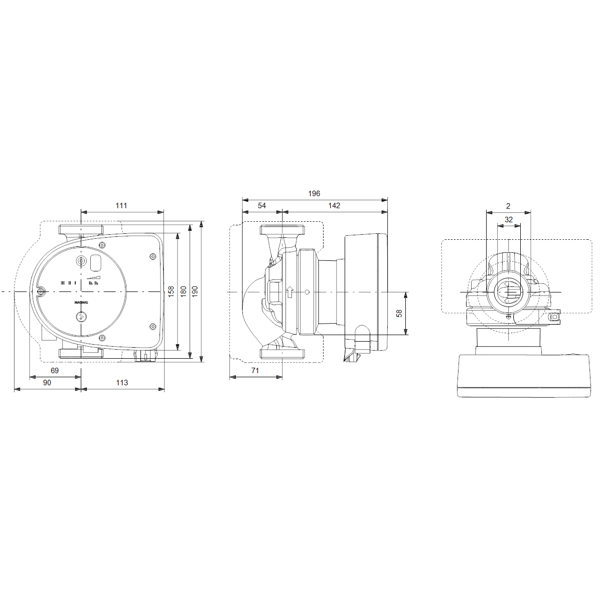grundfos Lämpöjohtopumppu grundfos magna1 32-100 n 180 1x230v