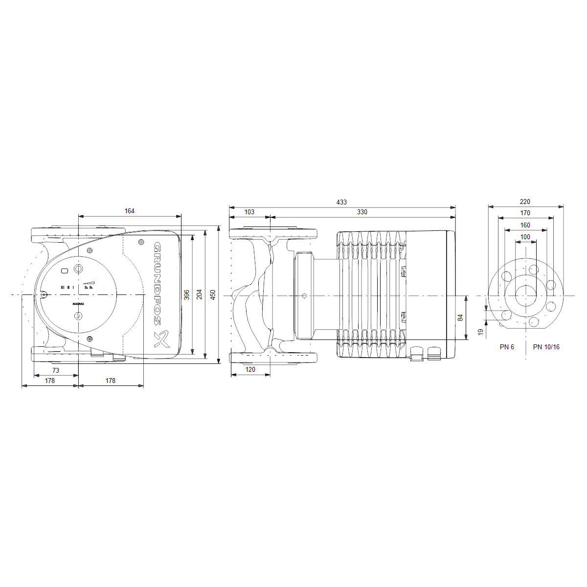 grundfos Lämpöjohtopumppu grundfos magna1 100-120 f 450 1x230v